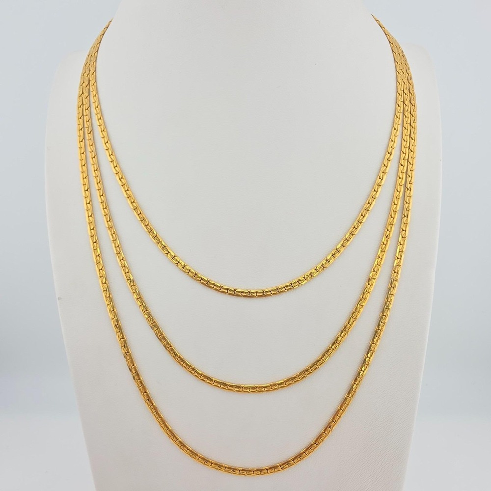 Vtg MONET Necklace Mid-Century Single Strand Cobra Chain Triple Gold Plate 48"